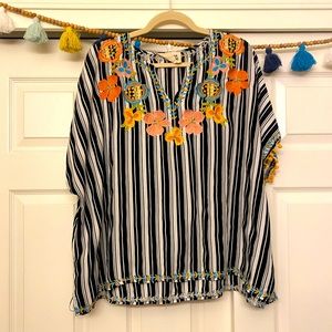 Embroidered Tassel Sleeve Top
